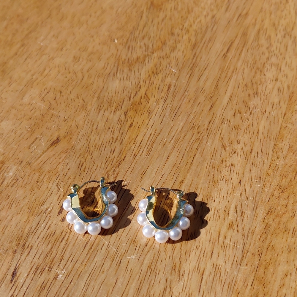 OVO Gold and White Pearl Earrings
